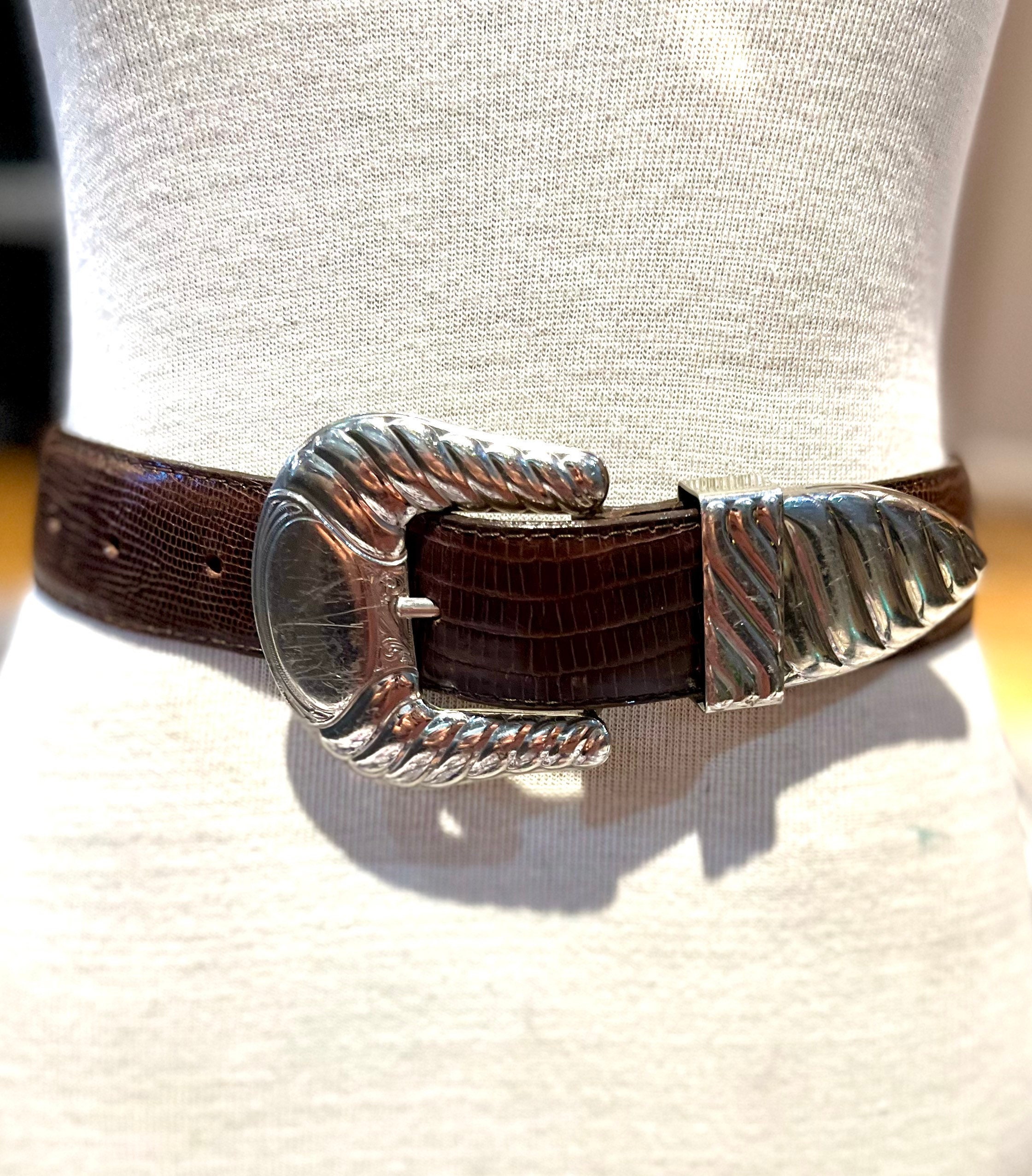 Al Beres Wages genuine black leather belt Vtg Big Al ,al Beres Black Leather Belt Silver Overlay  main image 2
