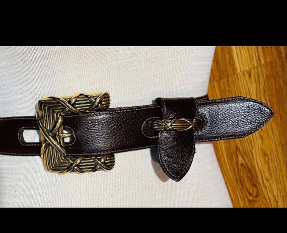 Vintage Vicenza Italian Brown Leather Belt with G… - image 2