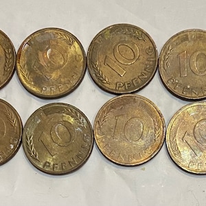 Antique/Vintage Lot 12 Authentic German 10 Pfennig Coins from the 1940s to 1990s