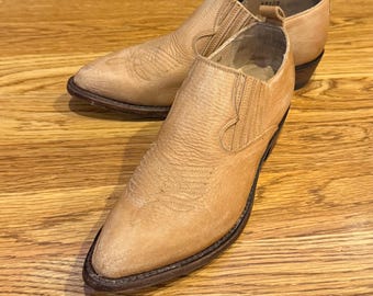 Vintage Frye Billy Boots, Distressed Tan Leather Western Booties, Size 6.5