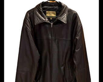 Vintage 1990s Boston Harbour Mens Black Genuine Soft Leather Bomber Jacket Zipper Front