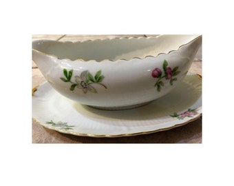 GRAVY BOAT with under plate, Lily Of The Valley And Dogwood