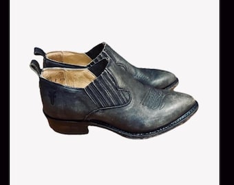 Vintage Frye Billy Boots, Distressed Black Leather Western Booties (Size 6.5)