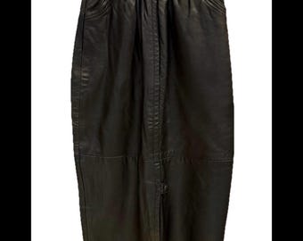 Vintage Black Leather Pencil Midi Skirt Women’s Size 40/8/M