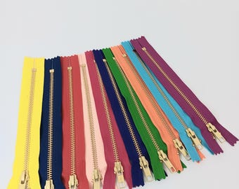 Cremalleras de latón YKK #5 Auto Lock, cremallera metálica de 7 pulgadas, parte inferior cerrada de peso medio, disponible en 10 colores