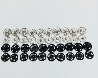 10 juegos de botones a presión para coser de 10 mm, broches metálicos, botones de costura, botones de presión, botones para ropa, disponibles en negro y plata
