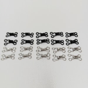 10 Sets of hooks and eyes closures, Fastener sets, Claps for garments, Sewing accessories, closures for bras, Available in silver and black