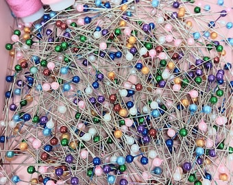 100 alfileres de costura con cabeza de perla de 1,42 pulgadas, alfileres de costura, suministros de costura y manualidades, colores de alfileres aleatorios