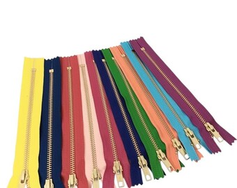 Brass zippers YKK #5 Auto Lock, 7 inches metal zipper, medium weight closed bottom, Available in 10 colors
