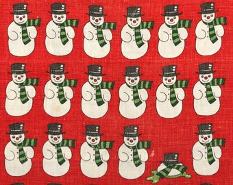 Vintage Pure Linen Snowman Tea Towel