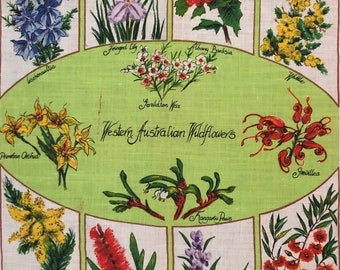 Vintage Pure Linen Tea Towel Western Australian Wildflowers