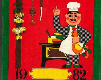 Vintage Cotton Tea Towel / 1982 Cooks Calendar / made in Brazil