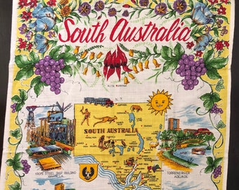 vintage Pure Linen Tea Towel Carte de l’Australie du Sud fabriquée en Pologne