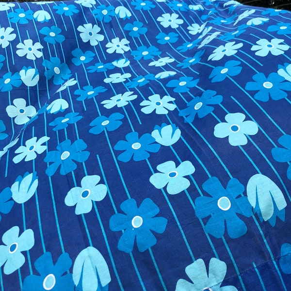 Vintage Blue Floral Twin Single Flat Sheet Cotton Polyester