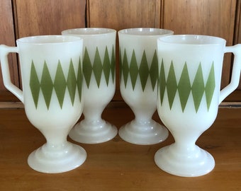 RARE! Vintage Agee Pyrex Green Diamond Coffee Cups