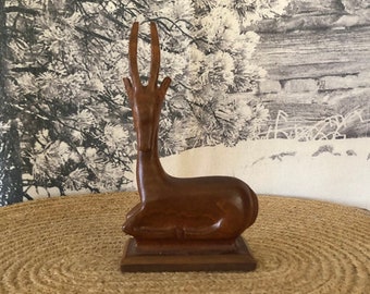 Vintage Carved Timber Deer Figurine Statue