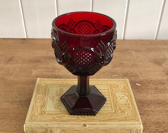 Vintage Avon Red Glass Goblet Wine Glass
