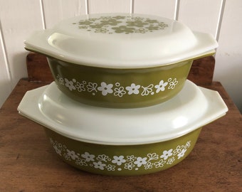 Pair Vintage Oval Pyrex Spring Blossom Casserole Dishes 1 1/2 Qt. & 2 1/2Qt. **This listing is includes BOTH dishes**