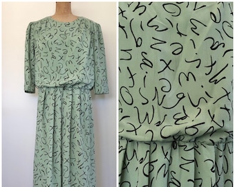 Vintage Dress Size 12 Green Alphabet