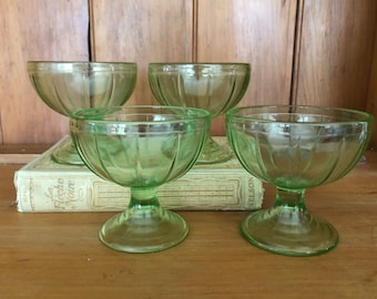 4 Vintage Green Glass Dessert Cups