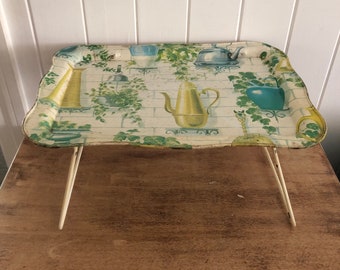 Vintage Ornamental Metal Breakfast Tray with foldable legs|Teapots & Plants|made in Australia