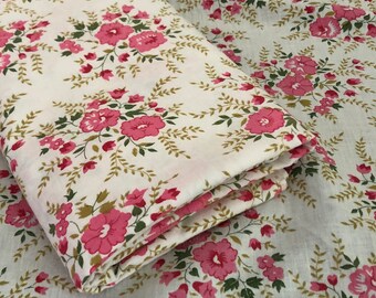 Vintage All Cotton Pink Floral Flat Bed Sheets