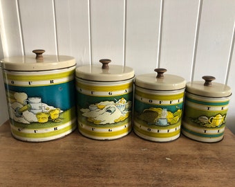 Vintage Ballonoff Kitchen Tin Canister Set, made in USA