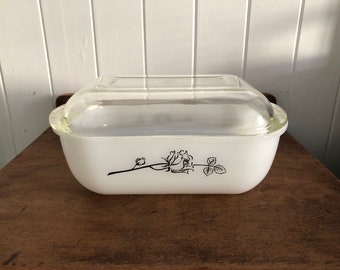 Vintage Agee Pyrex Casserole Dish Black Rose