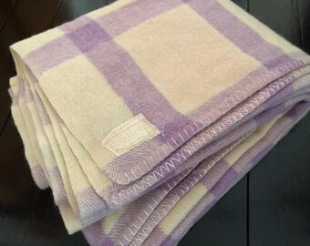 Vintage INVICTA Purple Plaid Wool Blanket