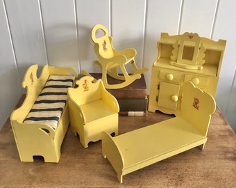 Vintage Yellow Plywood Doll Furniture