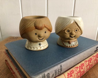 Vintage Ceramic Egg Cups Grandma & Daughter