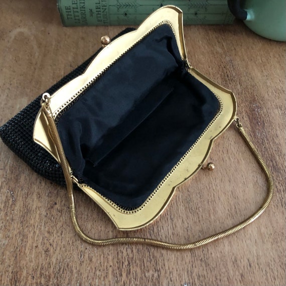 Vintage Black Mesh Oroton Handbag with rose decal… - image 3