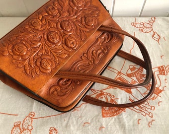 Vintage Embossed Leather Handbag made in Mexico