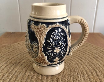 Vintage Gertz Ceramic 1/4Ltr Beer Stein Mug, West Germany #1187 Blue & Beige