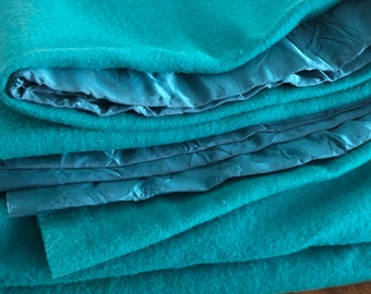 Vintage PHYSICIAN Pure Wool Blanket SINGLE Teal Blue