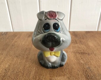 Vintage Ceramic Doe-eyed Grey Dog | made in Japan