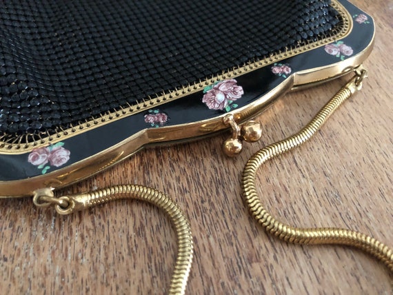 Vintage Black Mesh Oroton Handbag with rose decal… - image 4