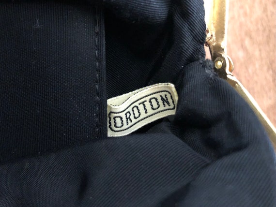 Vintage Black Mesh Oroton Handbag with rose decal… - image 7