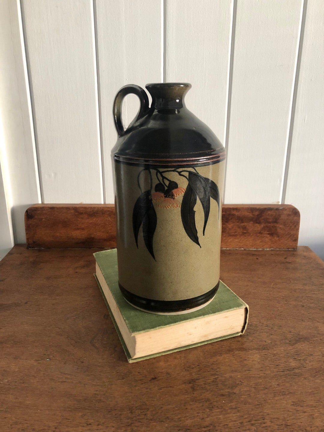 Vintage Echuca Wharf Pottery Liquor Bottle Gum Leaves Etsy