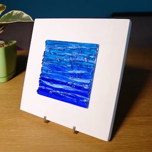 Indigo Blue Fused Glass Wall Art: Coastal Ocean Decor