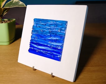 Indigo Blue Fused Glass Wall Art: Coastal Ocean Decor