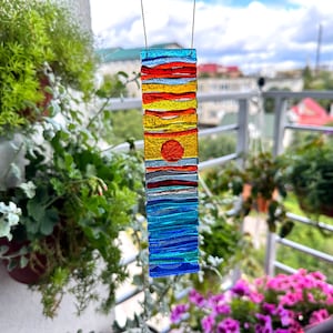 Fused Glass sunset in the sea, window hangings, glass decor for windows, glass light catcher, handcrafted glass, sunset suncatcher