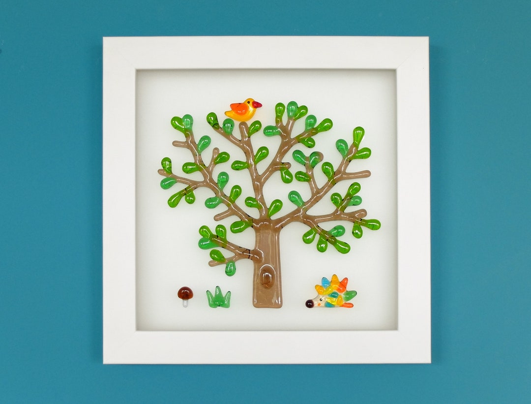 Fused Glass Wall Art Forest, Little Hedgehog, Fused Glass Art, 3d Wall