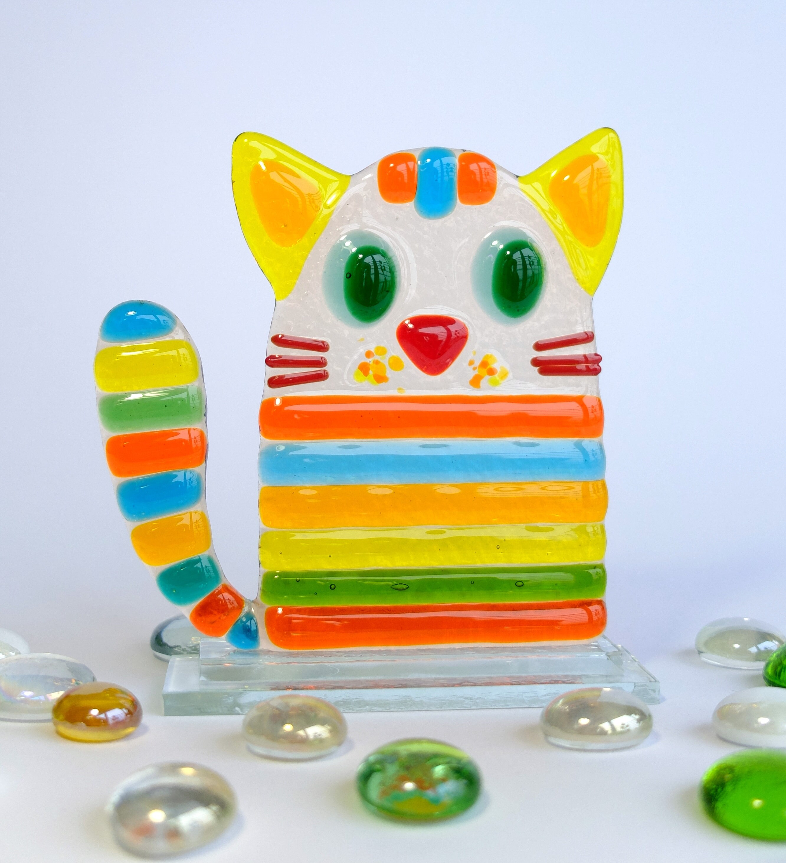 Fused Glass Cat rainbow cat pussycat figurine Glass Souvenir Etsy