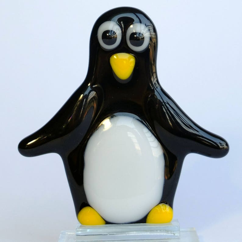 Fused glass figurine Penguin glass animals Penguin Ornament Etsy