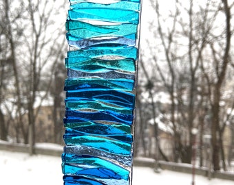 Ocean waves glass suncatchers, Fused glass Hawaiian art, Ocean beach glass, Blue sea glass art,  Sea memories, Gift for ocean lovers