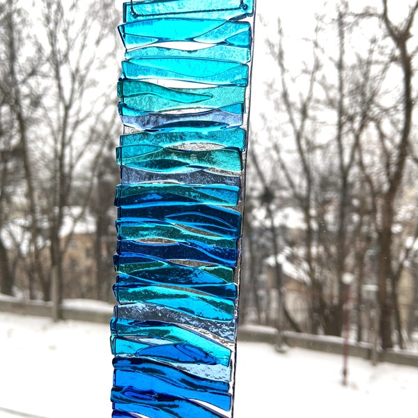 Ocean waves glass suncatchers, Fused glass Hawaiian art, Ocean beach glass, Blue sea glass art,  Sea memories, Gift for ocean lovers