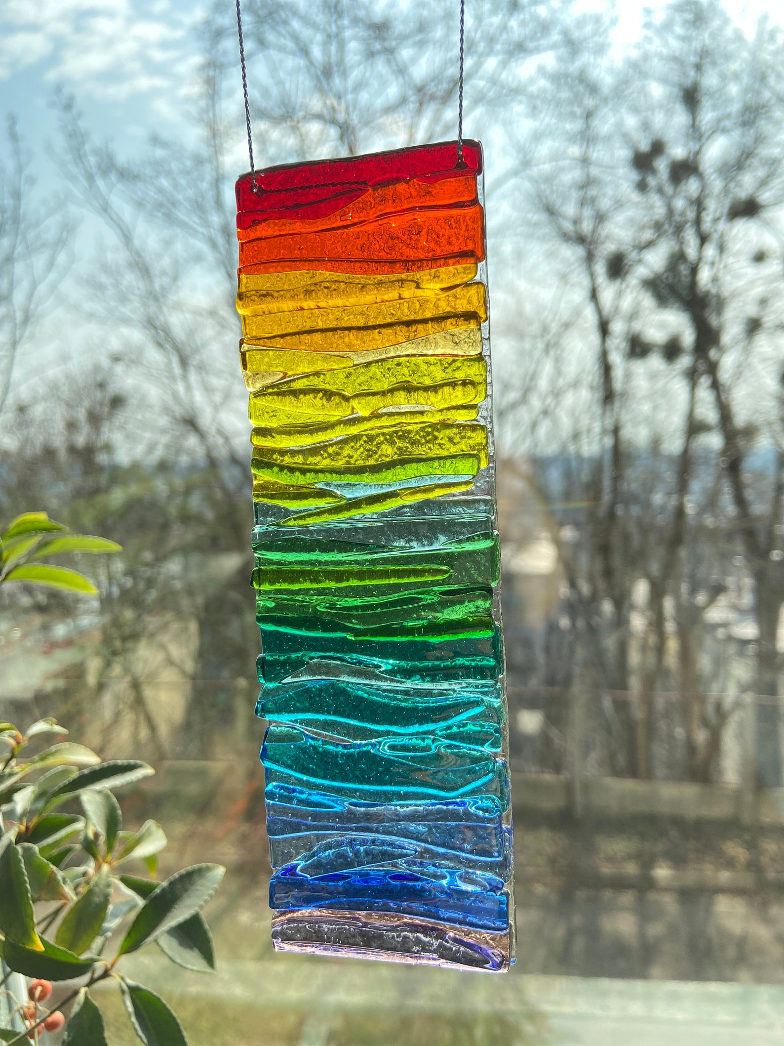 Fused Glass Rainbow Suncatcher, Window Glass Decor, Rainbow Art Glass