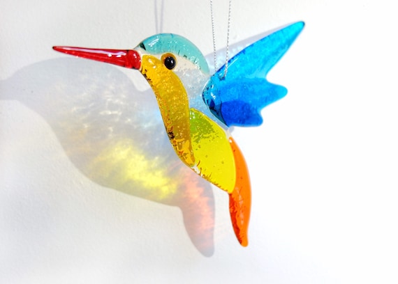Attrape-soleil en verre fusionné colibri, attrape-soleil oiseau