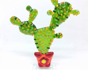 Handmade Glass Cactus Figurine: Tropical Plant Art, Cactus Decor